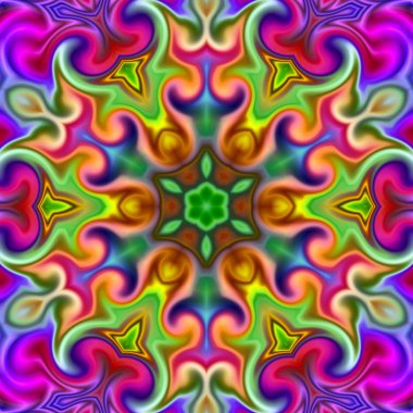 Benzersiz mandala, Oriental yuvarlak desen, mistik motifi, egzotik arka plan. Fantastik fraktal tasarım, geometrik doku parlayan renkli dijital sanat.