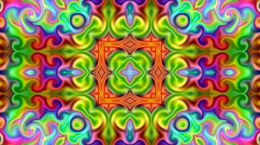 Benzersiz mandala, Oriental yuvarlak desen, mistik motifi, egzotik arka plan. Fantastik fraktal tasarım, geometrik doku parlayan renkli dijital sanat.