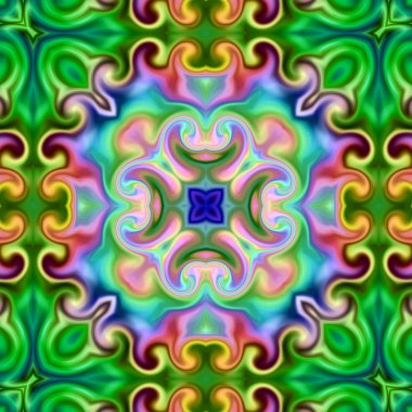 Benzersiz mandala, Oriental yuvarlak desen, mistik motifi, egzotik arka plan. Fantastik fraktal tasarım, geometrik doku parlayan renkli dijital sanat.