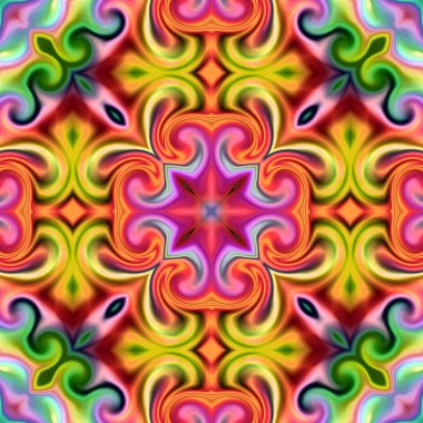 Benzersiz mandala, Oriental yuvarlak desen, mistik motifi, egzotik arka plan. Fantastik fraktal tasarım, geometrik doku parlayan renkli dijital sanat.