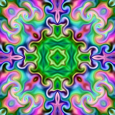 Benzersiz mandala, Oriental yuvarlak desen, mistik motifi, egzotik arka plan. Fantastik fraktal tasarım, geometrik doku parlayan renkli dijital sanat.