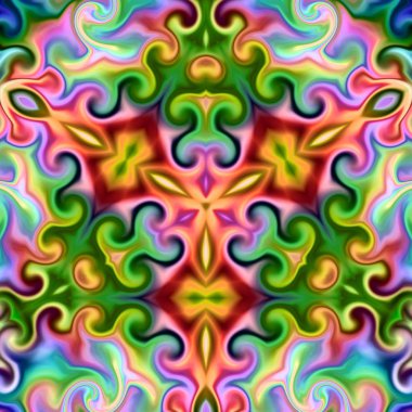 Benzersiz mandala, Oriental yuvarlak desen, mistik motifi, egzotik arka plan. Fantastik fraktal tasarım, geometrik doku parlayan renkli dijital sanat.