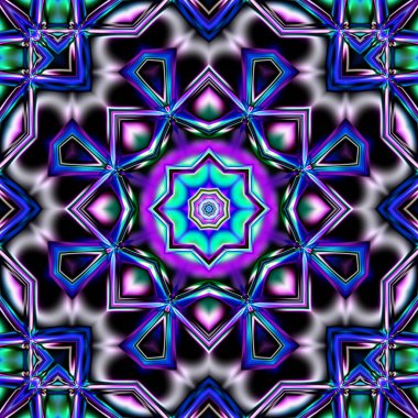 Benzersiz mandala, Oriental yuvarlak desen, mistik motifi, egzotik arka plan. Fantastik fraktal tasarım, geometrik doku parlayan renkli dijital sanat.