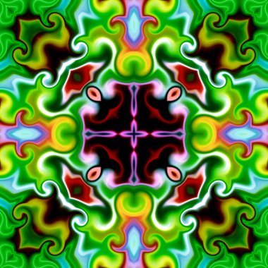 Benzersiz mandala, Oriental yuvarlak desen, mistik motifi, egzotik arka plan. Fantastik fraktal tasarım, geometrik doku parlayan renkli dijital sanat.