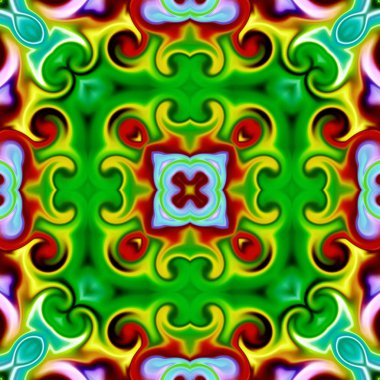 Benzersiz mandala, Oriental yuvarlak desen, mistik motifi, egzotik arka plan. Fantastik fraktal tasarım, geometrik doku parlayan renkli dijital sanat.