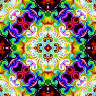 Benzersiz mandala, Oriental yuvarlak desen, mistik motifi, egzotik arka plan. Fantastik fraktal tasarım, geometrik doku parlayan renkli dijital sanat.