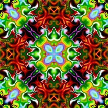 Benzersiz mandala, Oriental yuvarlak desen, mistik motifi, egzotik arka plan. Fantastik fraktal tasarım, geometrik doku parlayan renkli dijital sanat.