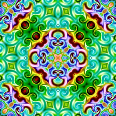 Benzersiz mandala, Oriental yuvarlak desen, mistik motifi, egzotik arka plan. Fantastik fraktal tasarım, geometrik doku parlayan renkli dijital sanat.