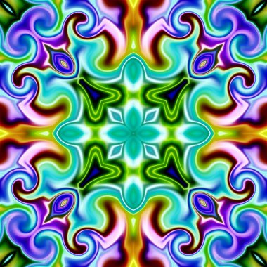 Benzersiz mandala, Oriental yuvarlak desen, mistik motifi, egzotik arka plan. Fantastik fraktal tasarım, geometrik doku parlayan renkli dijital sanat.