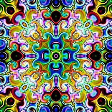 Benzersiz mandala, Oriental yuvarlak desen, mistik motifi, egzotik arka plan. Fantastik fraktal tasarım, geometrik doku parlayan renkli dijital sanat.