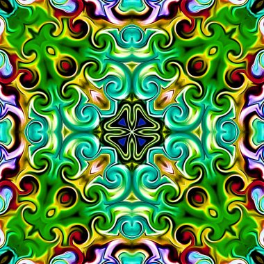 Benzersiz mandala, Oriental yuvarlak desen, mistik motifi, egzotik arka plan. Fantastik fraktal tasarım, geometrik doku parlayan renkli dijital sanat.