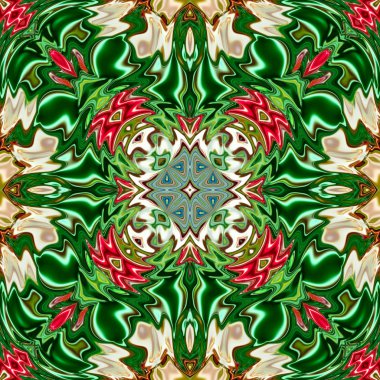 Benzersiz mandala, Oriental yuvarlak desen, mistik motifi, egzotik arka plan. Fantastik fraktal tasarım, geometrik doku parlayan renkli dijital sanat.