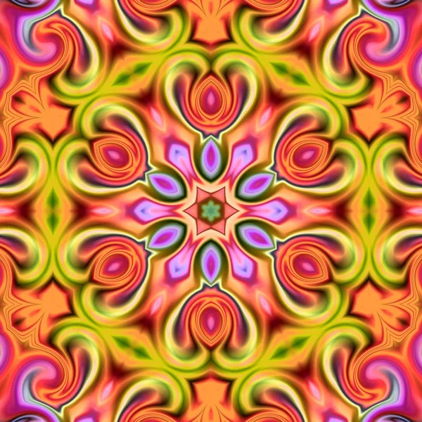 Benzersiz mandala, Oriental yuvarlak desen, mistik motifi, egzotik arka plan. Fantastik fraktal tasarım, geometrik doku parlayan renkli dijital sanat.