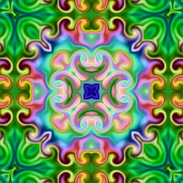 Benzersiz mandala, Oriental yuvarlak desen, mistik motifi, egzotik arka plan. Fantastik fraktal tasarım, geometrik doku parlayan renkli dijital sanat.