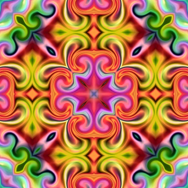 Benzersiz mandala, Oriental yuvarlak desen, mistik motifi, egzotik arka plan. Fantastik fraktal tasarım, geometrik doku parlayan renkli dijital sanat.