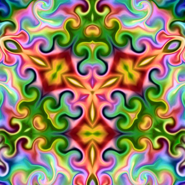 Benzersiz mandala, Oriental yuvarlak desen, mistik motifi, egzotik arka plan. Fantastik fraktal tasarım, geometrik doku parlayan renkli dijital sanat.