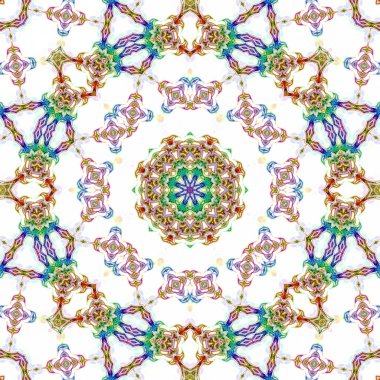Benzersiz mandala, Oriental yuvarlak desen, mistik motifi, egzotik arka plan. Fantastik fraktal tasarım, geometrik doku parlayan renkli dijital sanat.