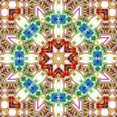 Benzersiz mandala, Oriental yuvarlak desen, mistik motifi, egzotik arka plan. Fantastik fraktal tasarım, geometrik doku parlayan renkli dijital sanat.