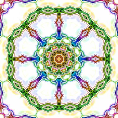 Benzersiz mandala, Oriental yuvarlak desen, mistik motifi, egzotik arka plan. Fantastik fraktal tasarım, geometrik doku parlayan renkli dijital sanat.