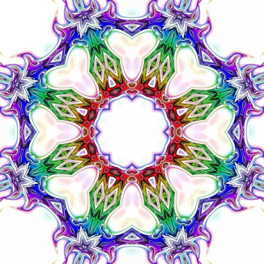 Benzersiz mandala, Oriental yuvarlak desen, mistik motifi, egzotik arka plan. Fantastik fraktal tasarım, geometrik doku parlayan renkli dijital sanat.