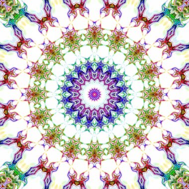 Benzersiz mandala, Oriental yuvarlak desen, mistik motifi, egzotik arka plan. Fantastik fraktal tasarım, geometrik doku parlayan renkli dijital sanat.