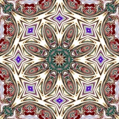 Benzersiz mandala, Oriental yuvarlak desen, mistik motifi, egzotik arka plan. Fantastik fraktal tasarım, geometrik doku parlayan renkli dijital sanat.