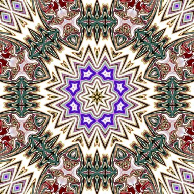 Benzersiz mandala, Oriental yuvarlak desen, mistik motifi, egzotik arka plan. Fantastik fraktal tasarım, geometrik doku parlayan renkli dijital sanat.