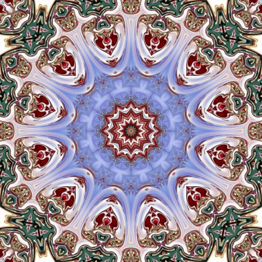 Benzersiz mandala, Oriental yuvarlak desen, mistik motifi, egzotik arka plan. Fantastik fraktal tasarım, geometrik doku parlayan renkli dijital sanat.