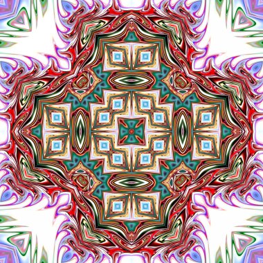 Benzersiz mandala, Oriental yuvarlak desen, mistik motifi, egzotik arka plan. Fantastik fraktal tasarım, geometrik doku parlayan renkli dijital sanat.