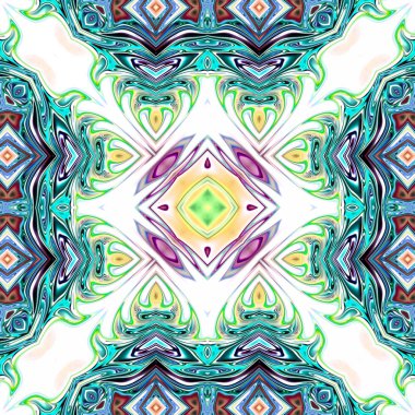 Benzersiz mandala, Oriental yuvarlak desen, mistik motifi, egzotik arka plan. Fantastik fraktal tasarım, geometrik doku parlayan renkli dijital sanat.