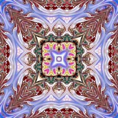 Benzersiz mandala, Oriental yuvarlak desen, mistik motifi, egzotik arka plan. Fantastik fraktal tasarım, geometrik doku parlayan renkli dijital sanat.