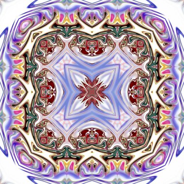 Benzersiz mandala, Oriental yuvarlak desen, mistik motifi, egzotik arka plan. Fantastik fraktal tasarım, geometrik doku parlayan renkli dijital sanat.