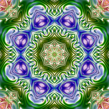 Benzersiz mandala, Oriental yuvarlak desen, mistik motifi, egzotik arka plan. Fantastik fraktal tasarım, geometrik doku parlayan renkli dijital sanat.