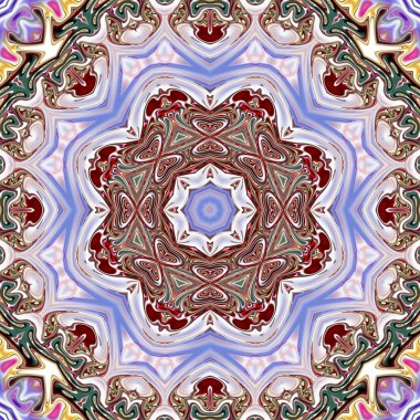 Benzersiz mandala, Oriental yuvarlak desen, mistik motifi, egzotik arka plan. Fantastik fraktal tasarım, geometrik doku parlayan renkli dijital sanat.