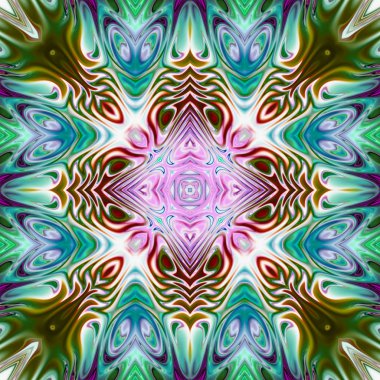 Benzersiz mandala, Oriental yuvarlak desen, mistik motifi, egzotik arka plan. Fantastik fraktal tasarım, geometrik doku parlayan renkli dijital sanat.