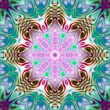 Benzersiz mandala, Oriental yuvarlak desen, mistik motifi, egzotik arka plan. Fantastik fraktal tasarım, geometrik doku parlayan renkli dijital sanat.