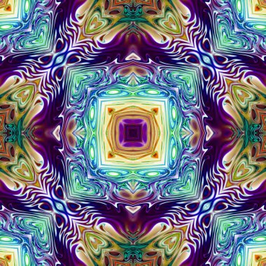 Benzersiz mandala, Oriental yuvarlak desen, mistik motifi, egzotik arka plan. Fantastik fraktal tasarım, geometrik doku parlayan renkli dijital sanat.