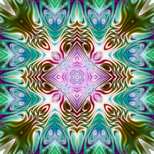 Benzersiz mandala, Oriental yuvarlak desen, mistik motifi, egzotik arka plan. Fantastik fraktal tasarım, geometrik doku parlayan renkli dijital sanat.