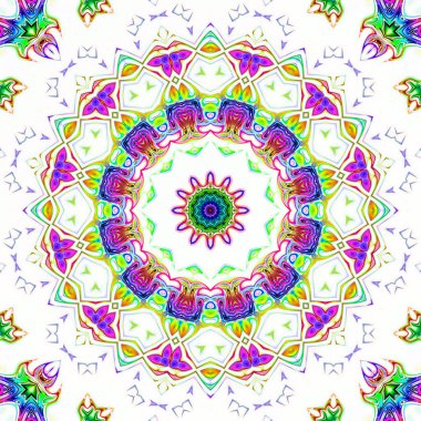 Benzersiz mandala, Oriental yuvarlak desen, mistik motifi, egzotik arka plan. Fantastik fraktal tasarım, geometrik doku parlayan renkli dijital sanat.