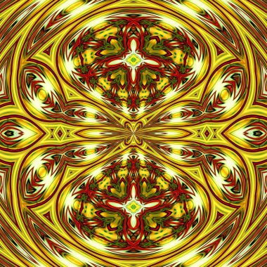 Benzersiz mandala, Oriental yuvarlak desen, mistik motifi, egzotik arka plan. Fantastik fraktal tasarım, geometrik doku parlayan renkli dijital sanat.