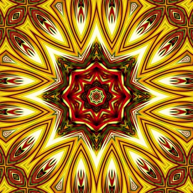 Benzersiz mandala, Oriental yuvarlak desen, mistik motifi, egzotik arka plan. Fantastik fraktal tasarım, geometrik doku parlayan renkli dijital sanat.