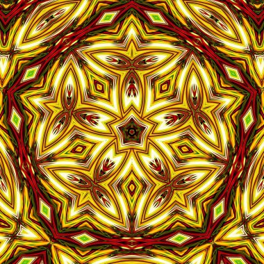 Benzersiz mandala, Oriental yuvarlak desen, mistik motifi, egzotik arka plan. Fantastik fraktal tasarım, geometrik doku parlayan renkli dijital sanat.