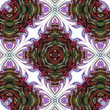 Benzersiz mandala, Oriental yuvarlak desen, mistik motifi, egzotik arka plan. Fantastik fraktal tasarım, geometrik doku parlayan renkli dijital sanat.