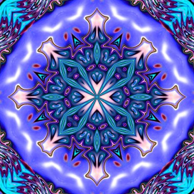 Benzersiz mandala, Oriental yuvarlak desen, mistik motifi, egzotik arka plan. Fantastik fraktal tasarım, geometrik doku parlayan renkli dijital sanat.