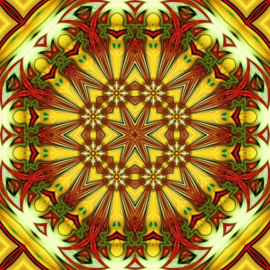 Benzersiz mandala, Oriental yuvarlak desen, mistik motifi, egzotik arka plan. Fantastik fraktal tasarım, geometrik doku parlayan renkli dijital sanat.