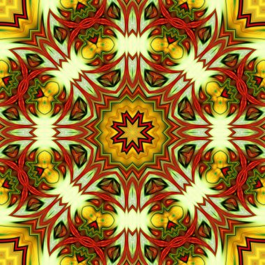 Benzersiz mandala, Oriental yuvarlak desen, mistik motifi, egzotik arka plan. Fantastik fraktal tasarım, geometrik doku parlayan renkli dijital sanat.