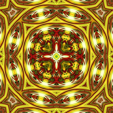 Benzersiz mandala, Oriental yuvarlak desen, mistik motifi, egzotik arka plan. Fantastik fraktal tasarım, geometrik doku parlayan renkli dijital sanat.