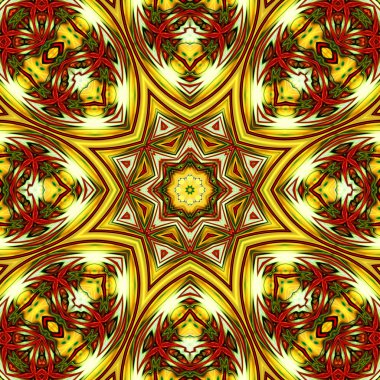 Benzersiz mandala, Oriental yuvarlak desen, mistik motifi, egzotik arka plan. Fantastik fraktal tasarım, geometrik doku parlayan renkli dijital sanat.