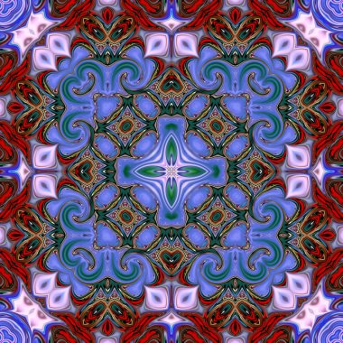 Benzersiz mandala, Oriental yuvarlak desen, mistik motifi, egzotik arka plan. Fantastik fraktal tasarım, geometrik doku parlayan renkli dijital sanat.