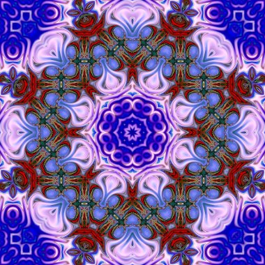 Benzersiz mandala, Oriental yuvarlak desen, mistik motifi, egzotik arka plan. Fantastik fraktal tasarım, geometrik doku parlayan renkli dijital sanat.